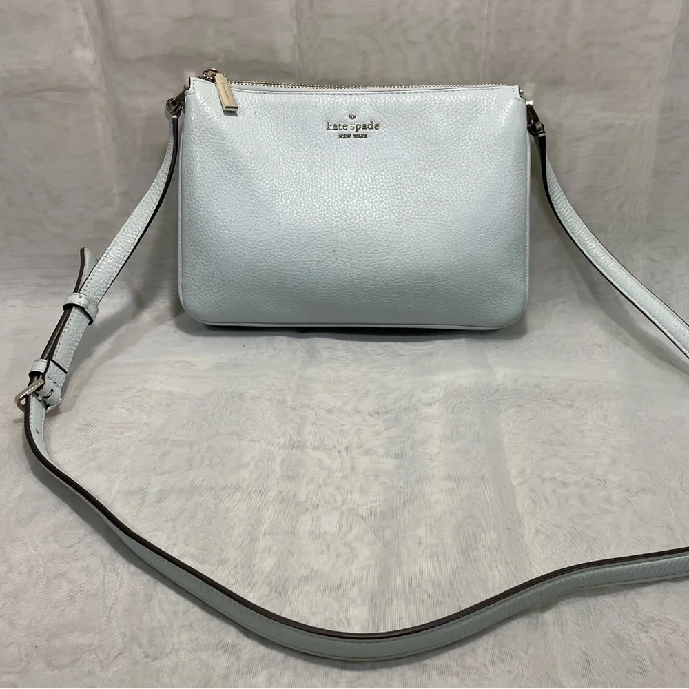 Kate Spade Leila Leather Triple Gusset Light Blue Crossbody Bag, EUC